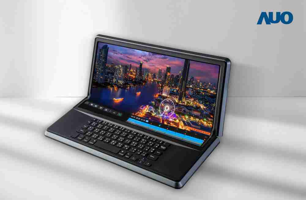 菠菜论坛14.6吋Micro LED折迭显示屏幕，，搭配半径4mm的弯折绞炼，，，，以及高画素、、高亮度、、、高对比度的显示技术特点，，，即便在大视角下仍保有绝佳色相与亮度